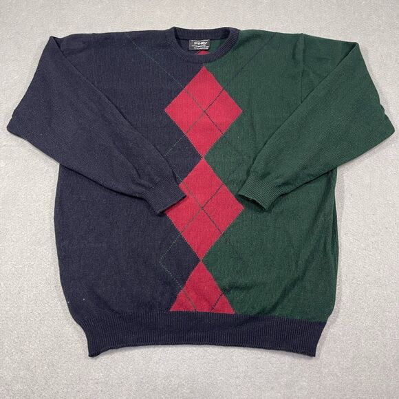 VTG Ping Sweater Mens Large Blue Green Argyle Merino Wool Cashmere Scotland Knit - Picture 1 of 10